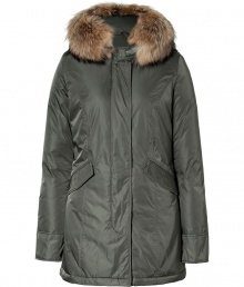 Detailed with a soft surface sheen and luxe raccoon fur trim, Woolrichs Arctic down parka is a must for contemporary cool weather looks - Hood with raccoon fur trim, long sleeves, fitted ribbed knit cuffs, hidden two-way front zip, button placket with snaps at hemline, buttoned front flap pockets - Contemporary fit, slight A-line silhouette - A versatile, classic coat perfect for both city streets and country slopes Detailed with a soft surface sheen and luxe raccoon fur trim, Woolrichs Arctic down parka is a must for contemporary cool weather looks - Hood with raccoon fur trim, long sleeves, fitted ribbed knit cuffs, hidden two-way front zip, button placket with snaps at hemline, buttoned front flap pockets - Contemporary fit, slight A-line silhouette - A versatile, classic coat perfect for both city streets and country slopes