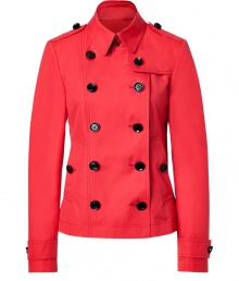 With heritage detailing reflecting the original Burberry trench, this cotton poplin jacket from Burberry Brit counts as an iconic, 4-season investment - Classic collar with hook closure, set-in long sleeves with belted cuffs, epaulettes, gun flap, double-breasted button-down front - Fitted silhouette - Pair with slim trousers or jeans and a cashmere pullover