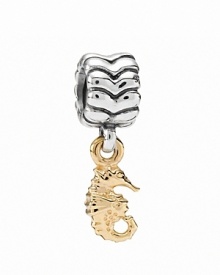 Dreaming of a destination vacation? PANDORA's sterling silver and 14K gold seahorse charm channels easy island living.