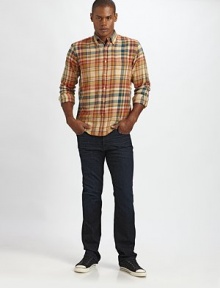 A bold plaid check design lends an autumnal hue to this finely-crafted casual twill shirt. ButtonfrontButton-down collarChest patch pocketCottonMachine washImported