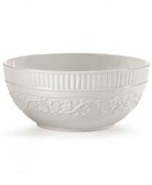 A little bit country. Made for the rigors of daily use but with an embossed design that's entirely graceful, the American Countryside cereal bowl from Mikasa promises well-balanced dining in classic white stoneware. A little bit country. Made for the rigors of daily use but with an embossed design that's entirely graceful, the American Countryside cereal bowl from Mikasa promises well-balanced dining in classic white stoneware.