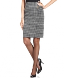 A classic print and silhouette combine on Alfani's latest pencil skirt. Two shiny gold zippers are a modern touch. A classic print and silhouette combine on Alfani's latest pencil skirt. Two shiny gold zippers are a modern touch.