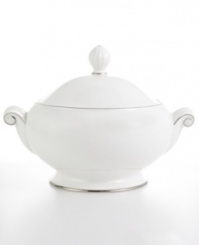 Pure refinement simply stated, the Mikasa Cameo Platinum dinnerware and dishes collection is shear elegance in classic form. Dazzling white china is delicately embellished with platinum band detailing. The understated style of this covered casserole works as well with other patterns as it does with the coordinating collection. Pure refinement simply stated, the Mikasa Cameo Platinum dinnerware and dishes collection is shear elegance in classic form. Dazzling white china is delicately embellished with platinum band detailing. The understated style of this covered casserole works as well with other patterns as it does with the coordinating collection.