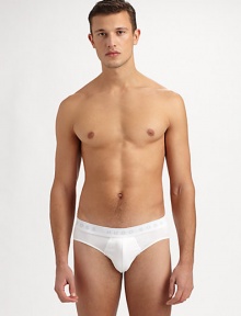 The classic brief profile in a smaller fit with the softest feel imaginable. Pack of 3 (includes white, black, grey) Logo waistband 95% cotton/5% spandex Machine wash Imported The classic brief profile in a smaller fit with the softest feel imaginable. Pack of 3 (includes white, black, grey) Logo waistband 95% cotton/5% spandex Machine wash Imported