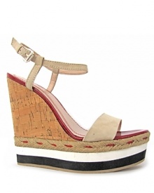 City chic meets sporty staple on plenty by tracy reese's Tess wedges, combining soft suede with slick patent and finished with earthy cork--a striped trim at the sole lends graphic punch. City chic meets sporty staple on plenty by tracy reese's Tess wedges, combining soft suede with slick patent and finished with earthy cork--a striped trim at the sole lends graphic punch.