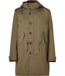 The classic army coat goes luxe with this style-centric iteration from Burberry Brit - Drawstring hood with checked knit lining, stand-up collar, long sleeves, belted cuffs, buttoned epaulettes, two-way front zip, button panel, drawstring waistline, snapped flap pockets, drawstring fishtail hemline, zip-away checked knit vest lining - Classic straight fit - Wear with everything from jeans and boots to tailored trousers and button-downs The classic army coat goes luxe with this style-centric iteration from Burberry Brit - Drawstring hood with checked knit lining, stand-up collar, long sleeves, belted cuffs, buttoned epaulettes, two-way front zip, button panel, drawstring waistline, snapped flap pockets, drawstring fishtail hemline, zip-away checked knit vest lining - Classic straight fit - Wear with everything from jeans and boots to tailored trousers and button-downs