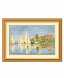 Sailboats pull away from the banks into the shimmering River Seine in Claude Monet's Boating at Argenteuil, 1872. A fine wooden frame with embossed detail and a radiant gold hue complements the artist's masterful use of light. Sailboats pull away from the banks into the shimmering River Seine in Claude Monet's Boating at Argenteuil, 1872. A fine wooden frame with embossed detail and a radiant gold hue complements the artist's masterful use of light.