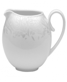A soft, feminine look with Denby durability, the Lucille Silver creamer offers enduring everyday style. Shimmering swirls adorn creamy bone china in a pattern inspired by vintage lace and designed by English stylemaker, Monsoon. A soft, feminine look with Denby durability, the Lucille Silver creamer offers enduring everyday style. Shimmering swirls adorn creamy bone china in a pattern inspired by vintage lace and designed by English stylemaker, Monsoon.