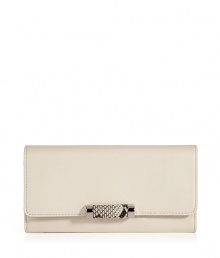 Bring a luxe accent to the everyday with this python-trimmed wallet from Michael Kors - Classic envelope shape, front flap with silver-tone detail with python trim, internal zip pocket with card slots - Perfect for everyday use or as a thoughtful gift