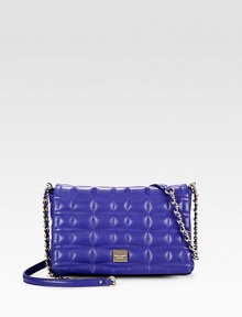 A supple leather style with a pretty quilted design.Chain and leather shoulder strap, 22 dropMagnetic snap flap closureOne inside zip pocketTwo inside open pocketsCotton lining8½W X 5¾H X 1¾DImported A supple leather style with a pretty quilted design.Chain and leather shoulder strap, 22 dropMagnetic snap flap closureOne inside zip pocketTwo inside open pocketsCotton lining8½W X 5¾H X 1¾DImported