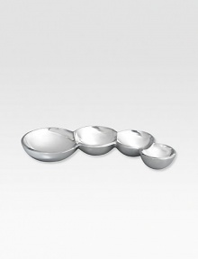 Created by Lisa Smith, this coyly curved set of joined bowls is as sensual as it is functional, perfect for condiments, tea lights or treasures.MetalCan be heated to 500-degreesCan be cooled in the freezerHand wash17½L X 8W X 2HImported Created by Lisa Smith, this coyly curved set of joined bowls is as sensual as it is functional, perfect for condiments, tea lights or treasures.MetalCan be heated to 500-degreesCan be cooled in the freezerHand wash17½L X 8W X 2HImported