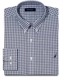 Check please! This gingham dress shirt from Nautica settles up your workplace wardrobe.