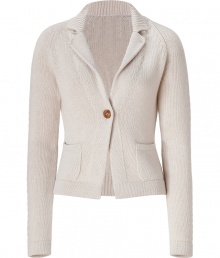 A luxe essential staple in a chic shade of sand, Iris von Arnims cashmere blazer-style cardigan is an elegant and sophisticated choice - Notched collar, ribbed trim, long sleeves, single front button closure, patch pockets, cable knit detail on sleeves and back, ribbed back hemline - Fitted - Wear over a button-down with jeans and heels A luxe essential staple in a chic shade of sand, Iris von Arnims cashmere blazer-style cardigan is an elegant and sophisticated choice - Notched collar, ribbed trim, long sleeves, single front button closure, patch pockets, cable knit detail on sleeves and back, ribbed back hemline - Fitted - Wear over a button-down with jeans and heels