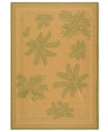 One with nature. This flat-weave indoor/outdoor area rug from Safavieh comes alive with a green fern frond motif that adds a lush, leafy allure to the rich, golden ground. One with nature. This flat-weave indoor/outdoor area rug from Safavieh comes alive with a green fern frond motif that adds a lush, leafy allure to the rich, golden ground.
