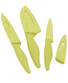 Prep made perfect. The essential set for stepping up to every task, this prep set includes a paring, santoku and serrated utility for everything from dicing to mincing. Resin-coated high carbon stainless steel blades bring strength, durability and a versatile nonstick excellence to the table. 1-year warranty. Prep made perfect. The essential set for stepping up to every task, this prep set includes a paring, santoku and serrated utility for everything from dicing to mincing. Resin-coated high carbon stainless steel blades bring strength, durability and a versatile nonstick excellence to the table. 1-year warranty.