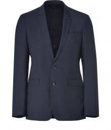 With its sharp modern fit and classic shade of luxe navy virgin wool, Burberry Londons Mansell blazer puts a chic, sartorial spin on workwear - Micro notched lapel, long sleeves, buttoned cuffs, welt and flap pockets, double buttoned front, side vents, logo-engraved buttons - Modern slim tailored fit - Team with matching trousers and a flawless button-down for work, or dress down with jeans and Chelsea boots for weekend sophistication