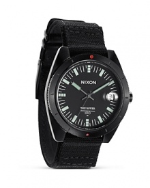 Solid with a surplus inspired design, this watch from Nixon flaunts a commanding look with performance-upping features like three-hand movement, durable canvas strap, and superfine markers. Solid with a surplus inspired design, this watch from Nixon flaunts a commanding look with performance-upping features like three-hand movement, durable canvas strap, and superfine markers.