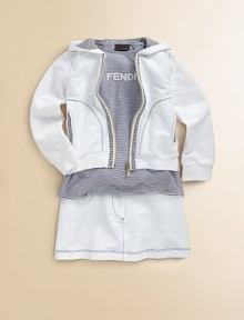 A comfy, cozy and totally chic way to stay toasty this seasonr.Attached hoodLong sleevesZip front closure with logo trimFront slash pocketsRib-knit banded cuff and hem94% cotton/6% elasticMachine washImported A comfy, cozy and totally chic way to stay toasty this seasonr.Attached hoodLong sleevesZip front closure with logo trimFront slash pocketsRib-knit banded cuff and hem94% cotton/6% elasticMachine washImported