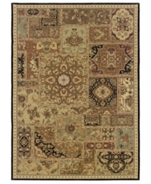 A wealth of intricate patterns, each contained within its own frame, creates a multi-dimensional tapestry that adds elegance and complexity to any decor. Machine made in Egypt from soft, dense wool. A wealth of intricate patterns, each contained within its own frame, creates a multi-dimensional tapestry that adds elegance and complexity to any decor. Machine made in Egypt from soft, dense wool.
