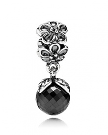Faceted black spinel sways delicately from a sterling silver floral charm accented with grey crystal stones. By PANDORA. Faceted black spinel sways delicately from a sterling silver floral charm accented with grey crystal stones. By PANDORA.