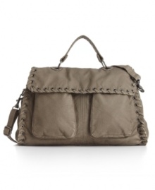 Slouchy with chic whip stitch details, this accessory from mstylelab is a sophisticated messenger bag. Slouchy with chic whip stitch details, this accessory from mstylelab is a sophisticated messenger bag.