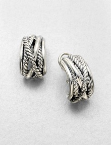 From the Crossover Collection. A simple, yet iconic design of cables in a wrapped crossover style. Sterling silverLength, about .88 tcwPost backImported