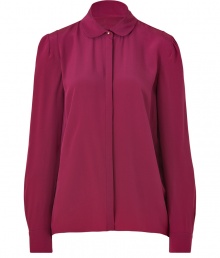 Conjure Parisian cool with this classically elegant, raspberry-hued blouse from Vanessa Bruno - Crafted from a sumptuously soft, pure silk - Slim-cut style with small Peter Pan collar, covered button placket and long sleeves - Polished and chic, seamlessly transitions from work to weekend - Pair with a pencil skirt or suit trousers by day, and with skinny denim or leather pants by night