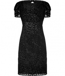 Take a wild stance on ladylike sophistication in LAgences black burn-out velvet leopard print sheath - Round neckline, sheer short sleeves, cut-out back with hidden zip at waist, hidden snap and hook closure at nape - Fitted - Wear with sleek pointy-toe pumps and a matching leather clutch Take a wild stance on ladylike sophistication in LAgences black burn-out velvet leopard print sheath - Round neckline, sheer short sleeves, cut-out back with hidden zip at waist, hidden snap and hook closure at nape - Fitted - Wear with sleek pointy-toe pumps and a matching leather clutch
