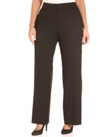 Build your work wardrobe with plus size trousers from Tahari by ASL. The flat front, pocketless styling gives them a sleek, clean-lined silhouette perfect for pairing with sweaters, blouses and jackets. Build your work wardrobe with plus size trousers from Tahari by ASL. The flat front, pocketless styling gives them a sleek, clean-lined silhouette perfect for pairing with sweaters, blouses and jackets.
