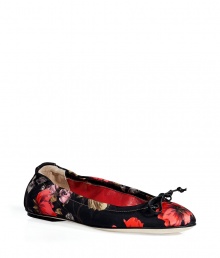 Bring feminine flair to your look with these versatile floral flats from D&G Dolce & Gabbana - Rounded toe, front bow detail, all-over print, leopard print lining - Wear with a full skirt and a blouse, or an elevated jeans and tee ensemble