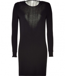 Subtle yet sultry, this Azzaro frock with a sheer detailed back will get you noticed - Round neck, embellished shoulders, long sleeves, fitted silhouette, billowy back sheer panel - Style with statement heels and an embellished clutch Subtle yet sultry, this Azzaro frock with a sheer detailed back will get you noticed - Round neck, embellished shoulders, long sleeves, fitted silhouette, billowy back sheer panel - Style with statement heels and an embellished clutch