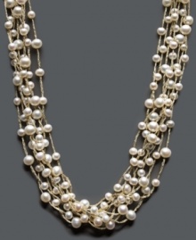 Polish and shine combine in this elegant style. Delicate metallic threads highlight dozens of cultured freshwater pearls (4-1/2-6-1/2 mm) intertwined together in this chic, multi-strand style. Clasp crafted in sterling silver. Approximate length: 18 inches. Polish and shine combine in this elegant style. Delicate metallic threads highlight dozens of cultured freshwater pearls (4-1/2-6-1/2 mm) intertwined together in this chic, multi-strand style. Clasp crafted in sterling silver. Approximate length: 18 inches.