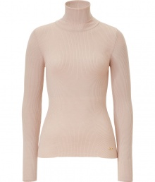 Add instant refinement to your work or play ensemble with this luxe wool turtleneck from Salvatore Ferragamo - Turtleneck, long sleeves, slim fit, seaming rib detail, gold-tone Gancini logo at hem - Style with a pencil skirt and platform pumps