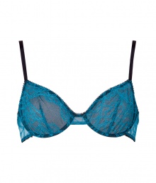 Turn up the heat with this retro-inspired lace underwire bra from Kiki de Montparnasse - Delicate peacock floral lace with black underlay, underwire, soft cups, black adjustable straps, hook and eye closures - Perfect under any outfit or with matching panties for stylish lounging Turn up the heat with this retro-inspired lace underwire bra from Kiki de Montparnasse - Delicate peacock floral lace with black underlay, underwire, soft cups, black adjustable straps, hook and eye closures - Perfect under any outfit or with matching panties for stylish lounging