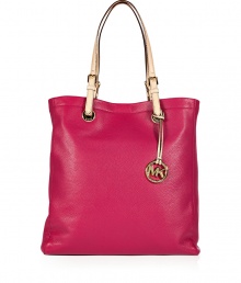 Sophisticated with simple, clean lines, MICHAEL Michael Kors textured leather tote is an elegant and versatile choice - Natural flat double top handles with buckle detail at base, metal logo on front, logo charm attached to handle, inside zippered back wall pocket, front wall slot pocket, cinch strap, strap with clip attached for keys - The perfect choice for work, school or running errands Sophisticated with simple, clean lines, MICHAEL Michael Kors textured leather tote is an elegant and versatile choice - Natural flat double top handles with buckle detail at base, metal logo on front, logo charm attached to handle, inside zippered back wall pocket, front wall slot pocket, cinch strap, strap with clip attached for keys - The perfect choice for work, school or running errands