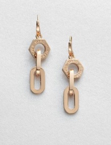A logo accented nut and narrow, chain links in a chic drop design. Rose goldtone brassDrop, about 1.9Hook backImported A logo accented nut and narrow, chain links in a chic drop design. Rose goldtone brassDrop, about 1.9Hook backImported