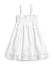 THE LOOKTerrycloth designPullover styleSquare necklineSleevelessSmocked bodiceRuffle accent at hemTHE MATERIALCottonCARE & ORIGINMachine washImported THE LOOKTerrycloth designPullover styleSquare necklineSleevelessSmocked bodiceRuffle accent at hemTHE MATERIALCottonCARE & ORIGINMachine washImported
