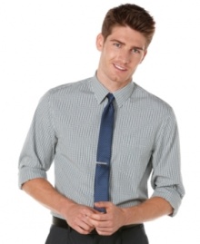 Add a pop of plaid to your work week wardrobe with this handsome slim fit shirt by Perry Ellis.