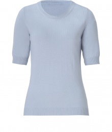 Ultra soft in cashmere with an elegant periwinkle hue, Iris von Arnims 1/2 sleeve pullover is a chic and sophisticated choice - Round neckline, elbow-length sleeves, fine ribbed trim - Form-fitting - Wear with a circle skirt, heels and pristine pearls