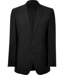 Elegant jacket in fine, black cotton and nylon stretch blend - Chic, ultra-fine pin stripe - Single-breasted style with two-button closure and deep, narrow-cut lapels - Chest pocket and flap pockets at sides - Slim, slightly longer cut through the torso - Polished and classically cool, seamlessly transitions from day to evening - Pair with a button down or cashmere pullover and trousers or chinos