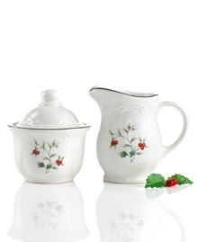 A fresh sprinkle of seasonal tidings for the table, this sugar and creamer from Pfaltzgraff's Winterberry collection of dinnerware and dishes are the perfect touch to all your holiday meals. A fresh sprinkle of seasonal tidings for the table, this sugar and creamer from Pfaltzgraff's Winterberry collection of dinnerware and dishes are the perfect touch to all your holiday meals.