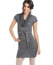 Metallic threading and a soft cowl neckline are details that make this sweater dress from Planet Gold both festive and stylish! Dress it up with leggings and tall boots for a look that's holiday-inspired. Metallic threading and a soft cowl neckline are details that make this sweater dress from Planet Gold both festive and stylish! Dress it up with leggings and tall boots for a look that's holiday-inspired.