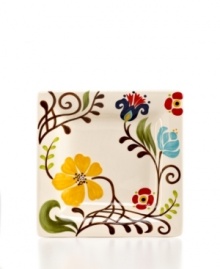 Hand painted with folksy florals, the Jardin square salad plate from Vida by Espana delivers colorful fresh-for-spring style along with everyday durability. Hand painted with folksy florals, the Jardin square salad plate from Vida by Espana delivers colorful fresh-for-spring style along with everyday durability.