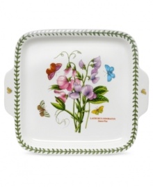 Treat the discerning china collector or naturalist on your gift list to the Botanic Garden dessert tray by Portmeirion dinnerware. The dishes feature lifelike sweet peas that entice colorful butterflies on a white porcelain ground. With handles for carrying cakes, cookies and other sweets from oven to table. Treat the discerning china collector or naturalist on your gift list to the Botanic Garden dessert tray by Portmeirion dinnerware. The dishes feature lifelike sweet peas that entice colorful butterflies on a white porcelain ground. With handles for carrying cakes, cookies and other sweets from oven to table.