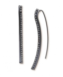 Sleek drops that make a sparkling statement. RACHEL Rachel Roy earrings feature a fluid, linear design decorated with a row of sparkling jet crystals. Crafted in hematite tone mixed metal. Approximate drop: 2 inches. Sleek drops that make a sparkling statement. RACHEL Rachel Roy earrings feature a fluid, linear design decorated with a row of sparkling jet crystals. Crafted in hematite tone mixed metal. Approximate drop: 2 inches.
