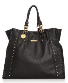 Ideal for the girl who doesn't travel light, this oversized bag by R&Em can hold all you need and so much more. Shiny goldtone hardware and whipstitching make this bag as big on style as it is on size. Ideal for the girl who doesn't travel light, this oversized bag by R&Em can hold all you need and so much more. Shiny goldtone hardware and whipstitching make this bag as big on style as it is on size.