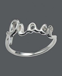 Choose style that inspires...this Unwritten ring boasts polished design and an important message. Cursive peace ring crafted in sterling silver. Sizes 7 and 8. Choose style that inspires...this Unwritten ring boasts polished design and an important message. Cursive peace ring crafted in sterling silver. Sizes 7 and 8.