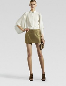 Silk georgette satin, in a wide-sleeved silhouette finished with mother-of-pearl buttons.Shirt collar with metal button closureMother-of-pearl button frontWide sleeveIncluded flower brooch, not shownSilkDry cleanMade in Italy of imported fabric Silk georgette satin, in a wide-sleeved silhouette finished with mother-of-pearl buttons.Shirt collar with metal button closureMother-of-pearl button frontWide sleeveIncluded flower brooch, not shownSilkDry cleanMade in Italy of imported fabric