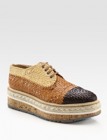 Tri-color lace-up design with espadrille detail elevated by a cork and micro-foam platform. Cork, micro-foam and hemp platform, 2 (50mm)Woven upperLeather and woven liningRubber solePadded insoleImported Tri-color lace-up design with espadrille detail elevated by a cork and micro-foam platform. Cork, micro-foam and hemp platform, 2 (50mm)Woven upperLeather and woven liningRubber solePadded insoleImported