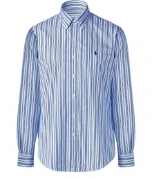 Classic white and blue striped poplin custom fit shirt - This slim tailored shirt is a great modern take on the classic dress shirt - 100% cotton with an on-trend striped pattern with small polo logo on chest - Pair with slim trousers, a blazer, and motorcycle boots for grunge-meets-preppy- Try with jeans and a chunky wool cardigan Classic white and blue striped poplin custom fit shirt - This slim tailored shirt is a great modern take on the classic dress shirt - 100% cotton with an on-trend striped pattern with small polo logo on chest - Pair with slim trousers, a blazer, and motorcycle boots for grunge-meets-preppy- Try with jeans and a chunky wool cardigan